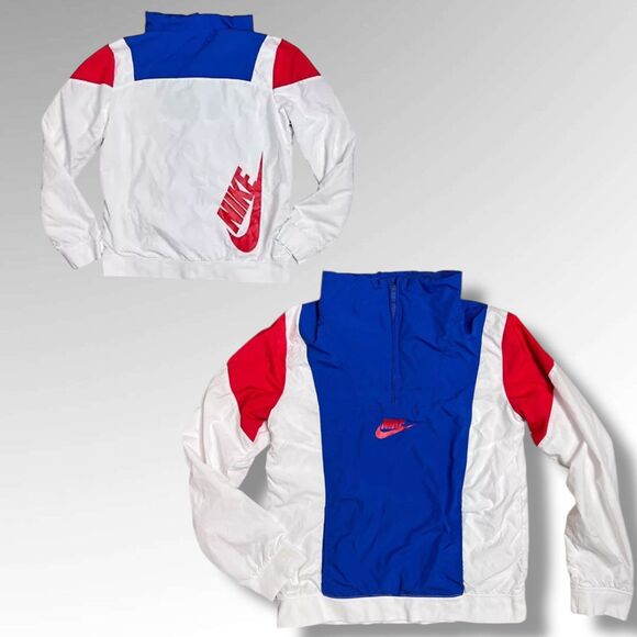 Nike Jacket Kids XL 1/4 Zip White Blue Swoosh Sporty USA Activewear Lightweight - Picture 2 of 12
